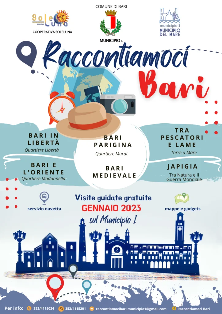 “RACCONTIAMOCI BARI”PRESENTATO OGGI A PALAZZO DI CITTÀ IL PROGETTO TURISTICO PROMOSSO DAL MUNICIPIO I CON LA COOPERATIVA SOLELUNA