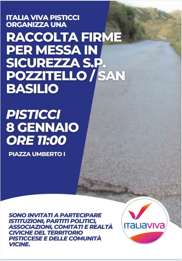 messa in sicurezza s.p. pozzitello/san basilio: l'8 gennaio raccolta di firme di italia viva 1 whatsapp image 2023 01 03 at 16.47.52 radiolaser news matera potenza puglia basilicata