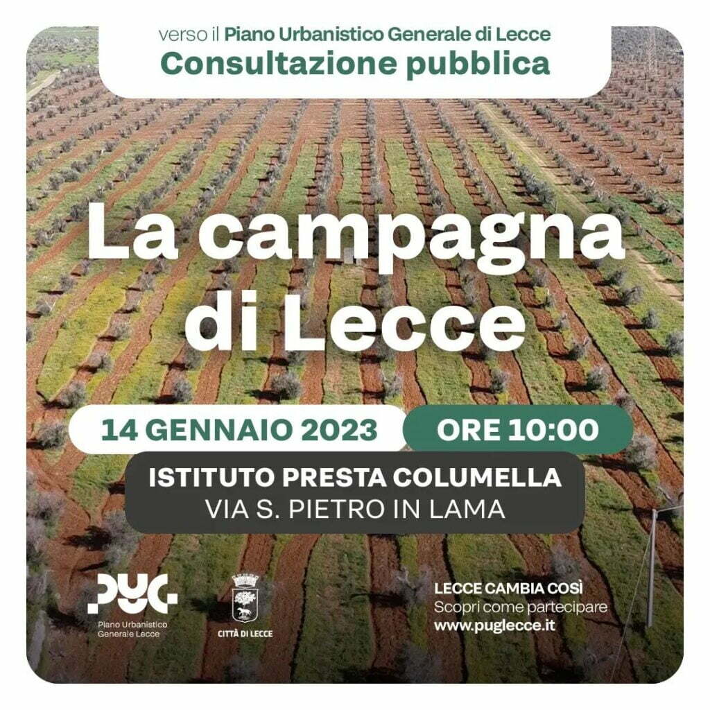 PUG consultazione pubblica, “La campagna di Lecce”: sabato 14 gennaio nell’aula magna del Presta Columella