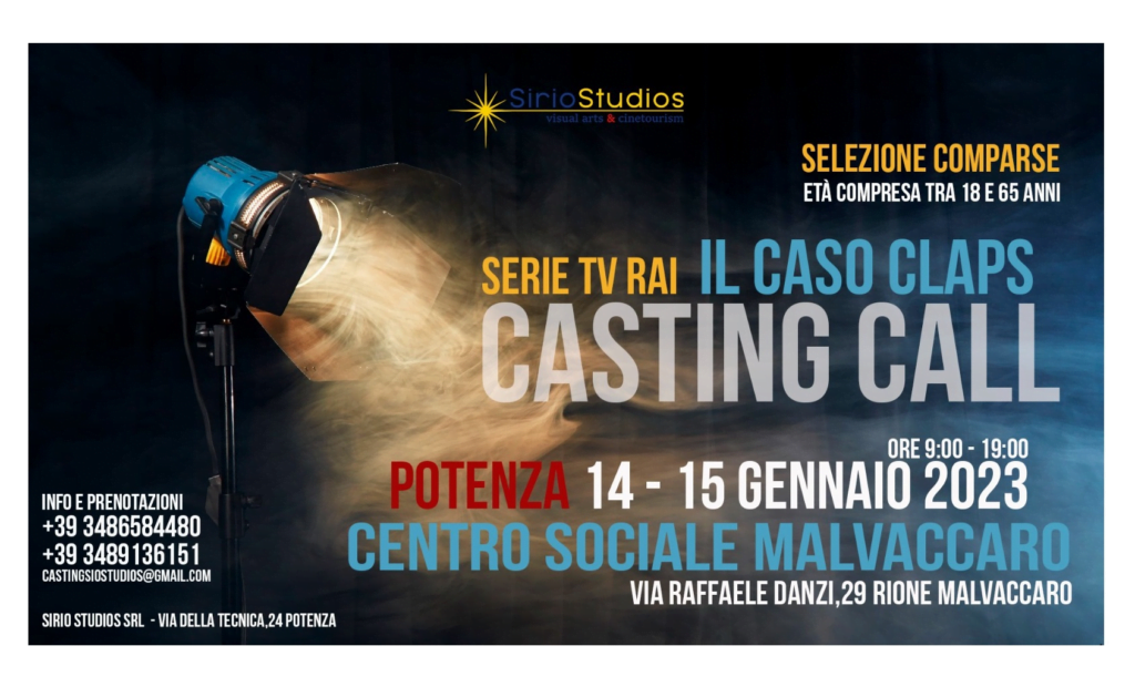 serie tv “il caso claps”. selezione comparse di età compresa tra i 18 e i 65 anni 1 locandina casting claps radiolaser news matera potenza puglia basilicata
