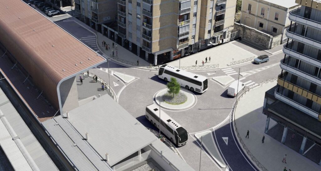 08 02 23 finanziato dal cipess terminal bus di bari centrale render rotatoria radio laser news matera potenza puglia basilicata