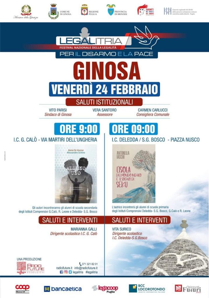 LEGALITRIA, TORNANO NELLE SCUOLE DI GINOSA GLI APPUNTAMENTI CON GLI AUTORI