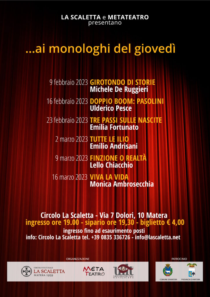Sipario su Ai Monologhi del Giovedì - il 9 febbraio Michele De Ruggieri racconta il suo "Girotondo di storie"