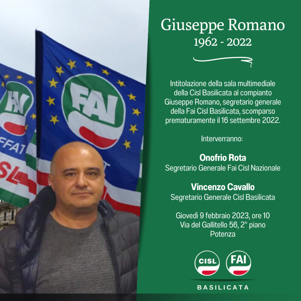 sarà intitolata a giuseppe romano la sala conferenze multimediale della cisl basilicata 1 romano2 1 radio laser news matera potenza puglia basilicata