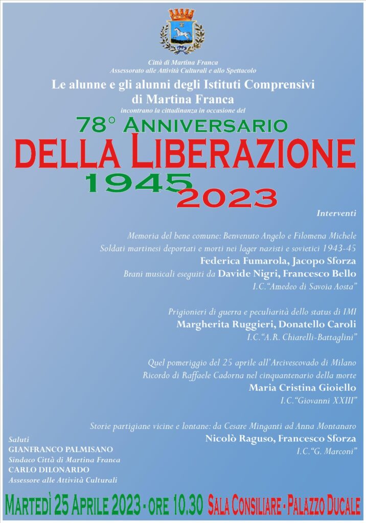 25 aprile, le iniziative in Città patrocinate dall’Amministrazione Comunale 25 aprile