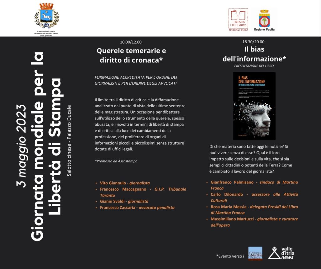 Giornata mondiale per la Libertà di stampa, due eventi a Martina martina franca