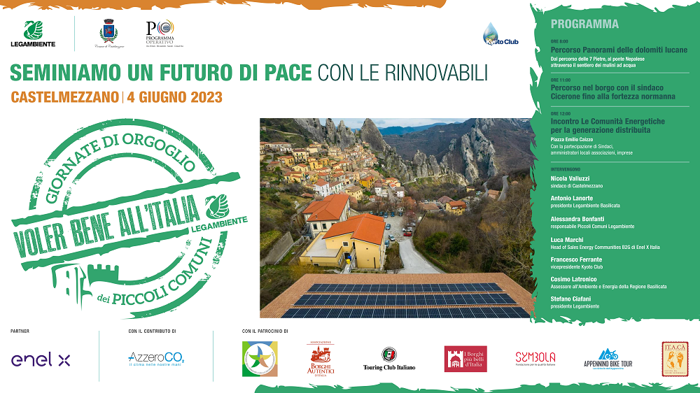 Dall' 1 al 4 giugno l'edizione della Festa dei Piccoli Comuni di Legambiente dedicata alle Comunità Energetiche rinnovabili per un futuro di pace legambiente