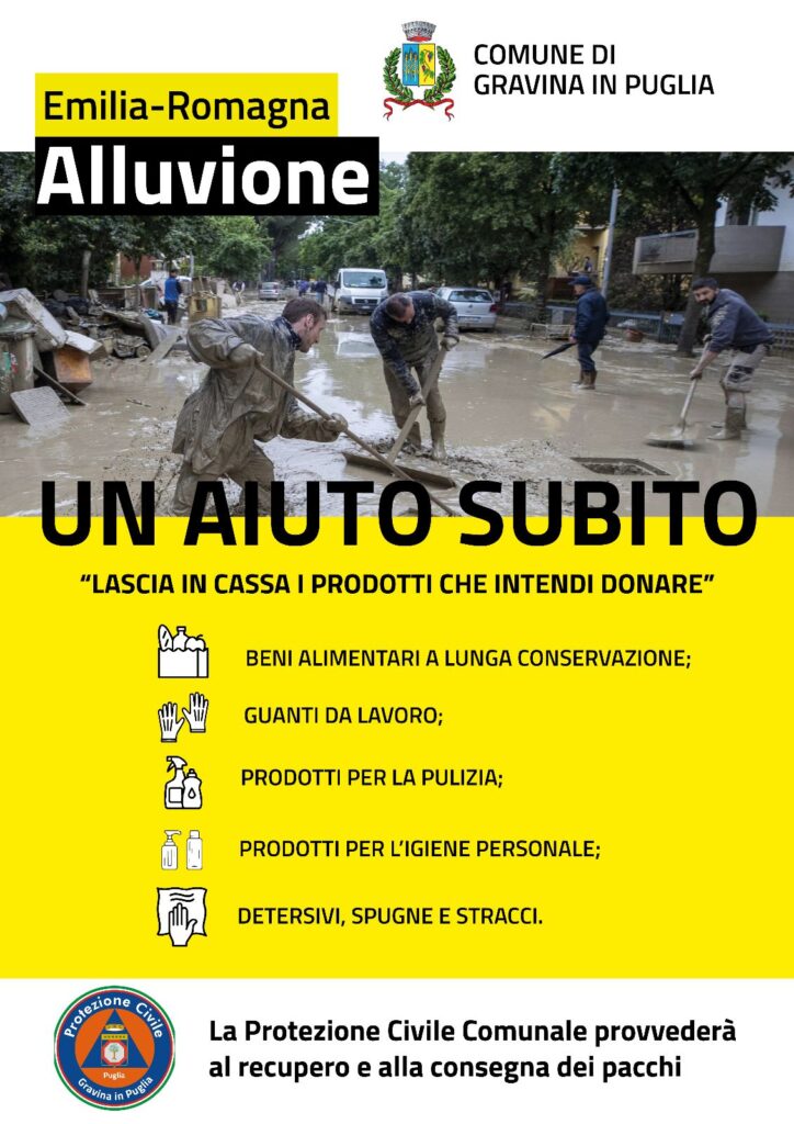 Emergenza Emilia Romagna, la Città di Gravina al fianco della popolazione di Cesena emilia romagna