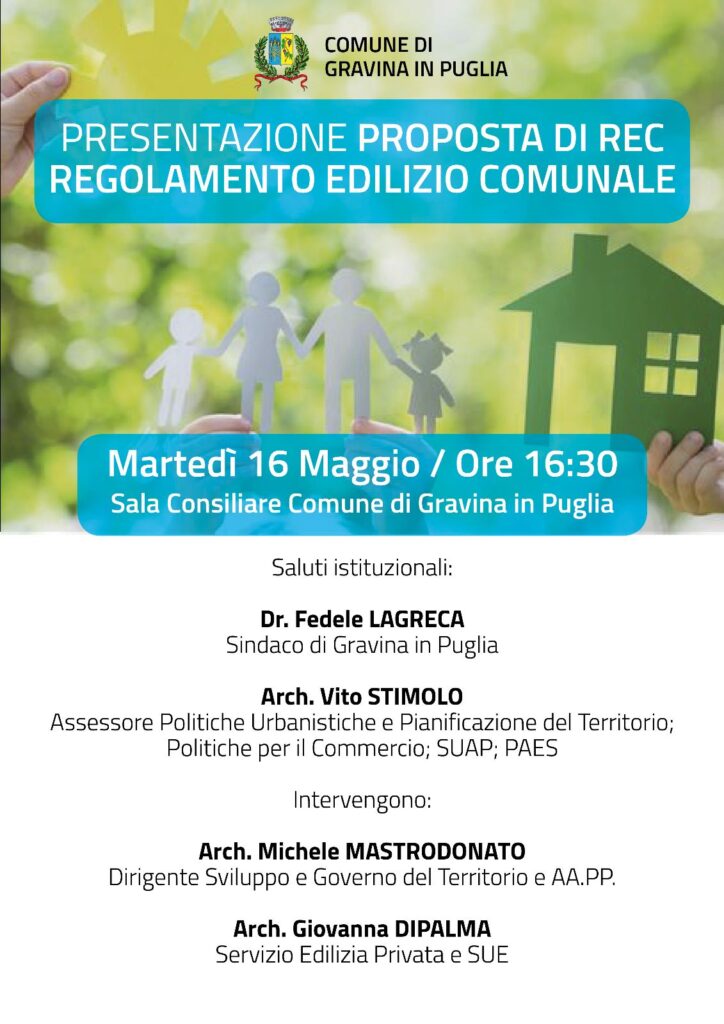 Un incontro per presentare la proposta di REC - Regolamento Edilizio Comunale regolamento edilizio comunale