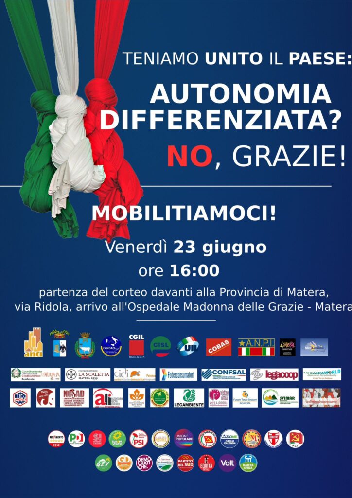 Il Pd di Matera in piazza contro l’autonomia differenziata differenziata