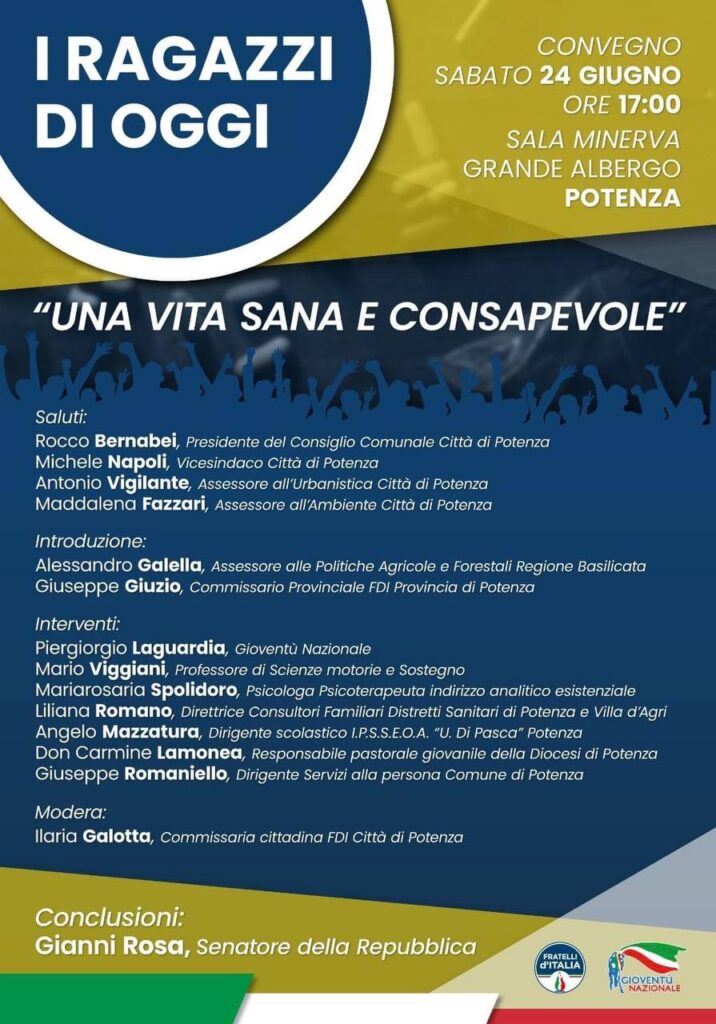 Convegno: “I ragazzi di oggi, una scelta sana e consapevole”. A Potenza, domani, sabato 24 giugno, alle ore 17:00. Sala Minerva, Grande Albergo. consapevole