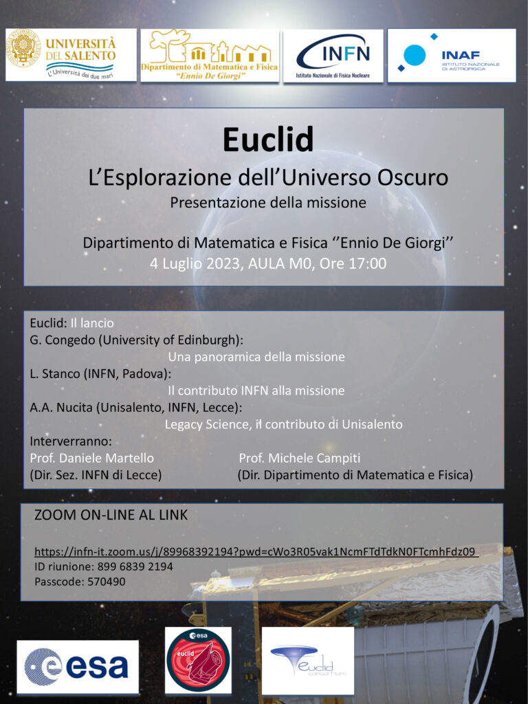 MISSIONE “EUCLID” DELL’AGENZIA SPAZIALE EUROPEA: IL GRUPPO DI ASTROFISICA UNISALENTO NEL TEAM DI RICERCA E SVILUPPO agenzia