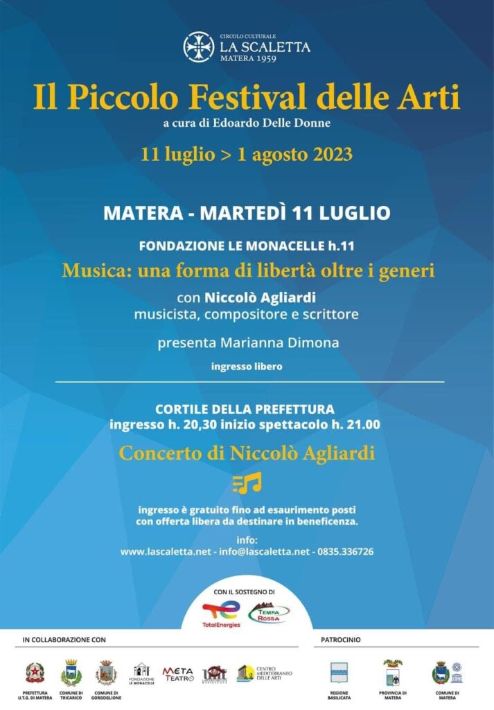 Niccolò Agliardi a Matera 11 luglio 2023 per il Piccolo Festival delle Arti festival