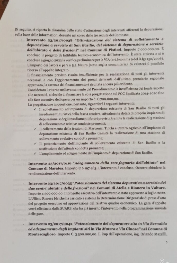 Vito Di Trani: la tela di Penelope. Anna Maria Quarato: la realizzazione del collettamento era imminente penelope