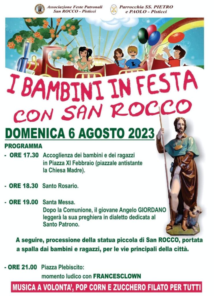 DOMENICA 6 AGOSTO S.ROCCO PORTATO IN PROCESSIONE DA BAMBINI E RAGAZZI San Rocco