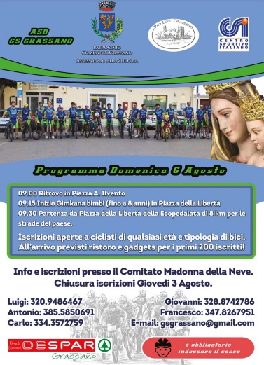 CICLISMO, A GRASSANO LA ECOPEDALATA MADONNA DELLA NEVE ciclismo