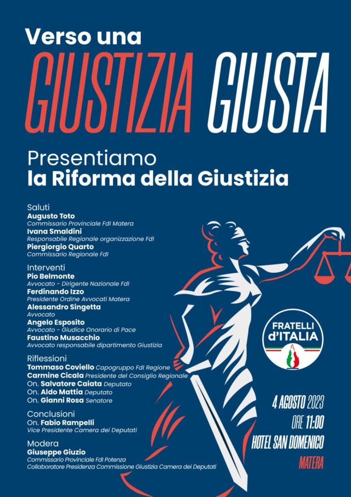 INIZIATIVA FDI VENERDI A MATERA SULLA RIFORMA DELLA UNA GIUSTIZIA matera