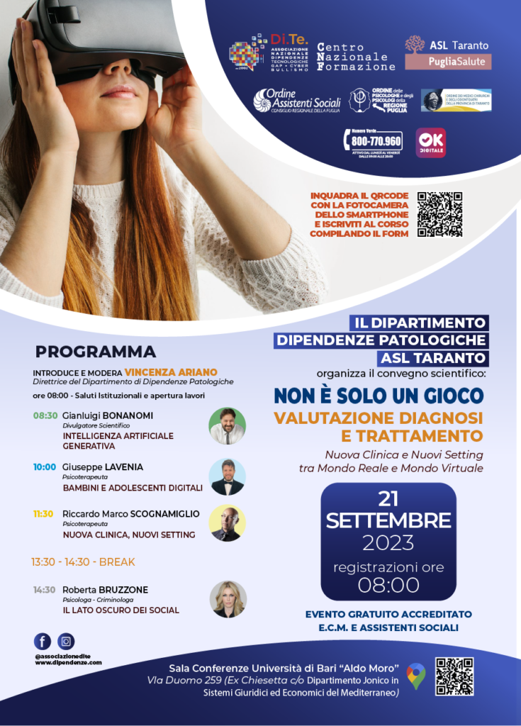 Taranto, 18 settembre 2023 – “Non è solo un gioco”: giovedì avvio del progetto ASL Taranto per il contrasto del gioco d’azzardo. taranto