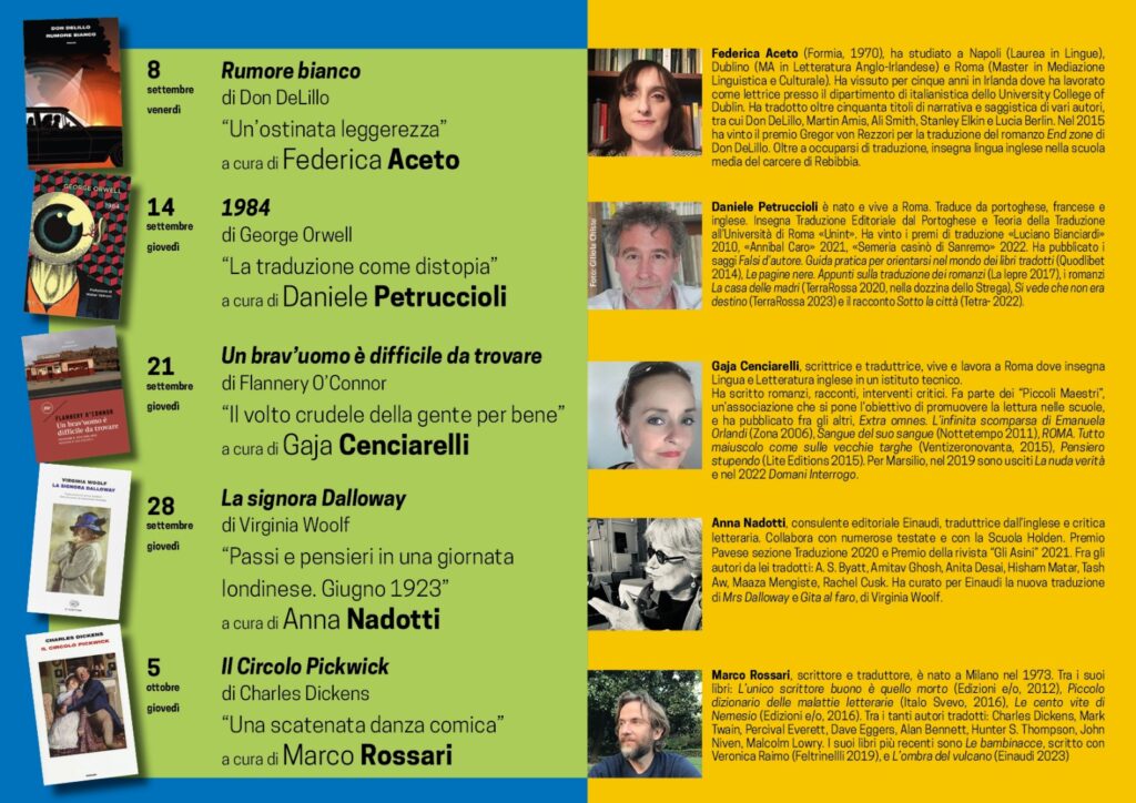 SCRITTORI ALLO SPECCHIO 3ª edizione, dall'8 settembre al 5 ottobre. Primo appuntamento con la traduttrice FEDERICA ACETO scrittori