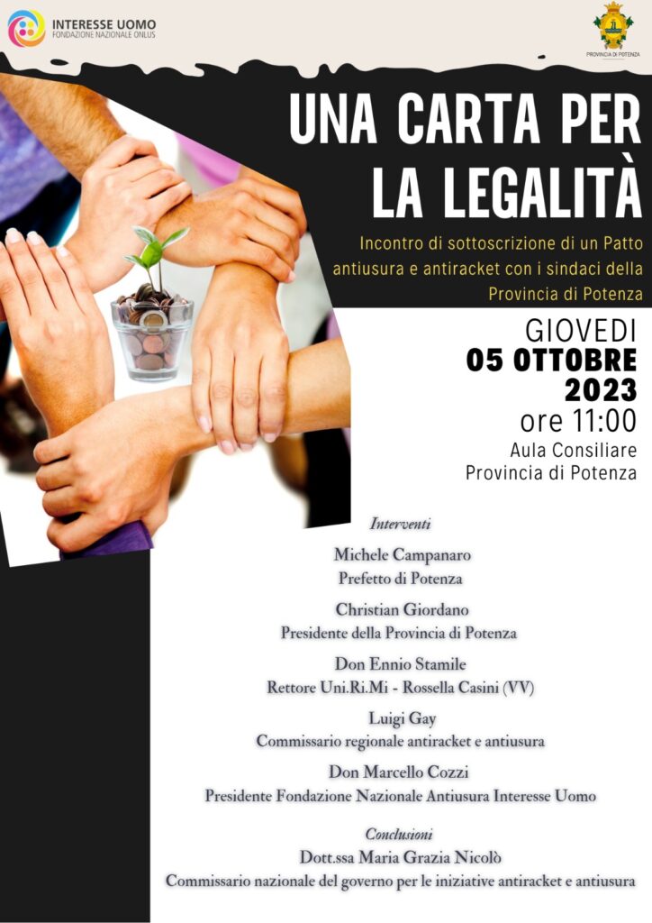 a potenza sottoscrizione della carta per la legalità potenza