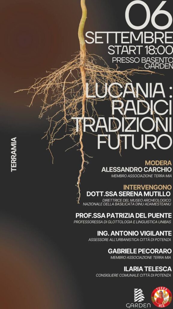 L’associazione “Terra Mia” organizza nella giornata del 6 settembre presso il Basento Garden un evento dal titolo “Lucania: radici, tradizioni, futuro”. associazione