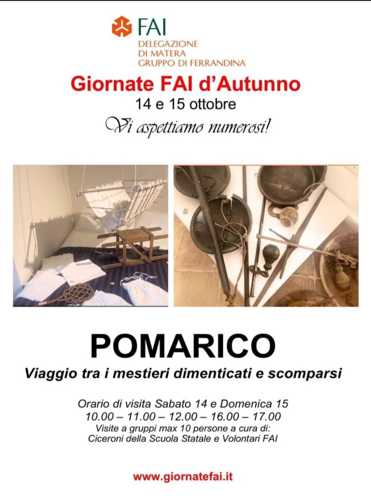 Pomarico. Tornano le belle Giornate FAI d'autunno. Gli Antichi Mestieri. FAI