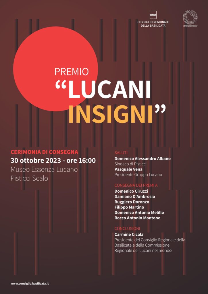 Premio “Lucani Insigni”, lunedì 30 la premiazione a Pisticci Lucani Insigni