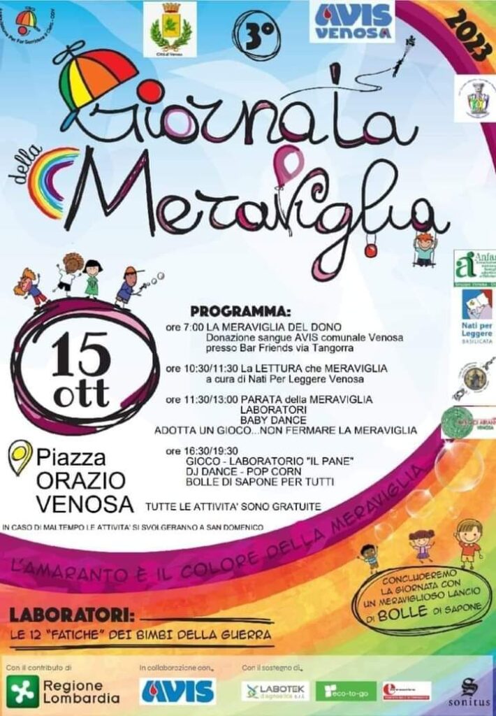Anche in Basilicata si celebra la "Giornata della meraviglia"Oggi a Ginestra, domani a Venosa e nei prossimi fine settimana a Matera e Rionero in Vulture giornata