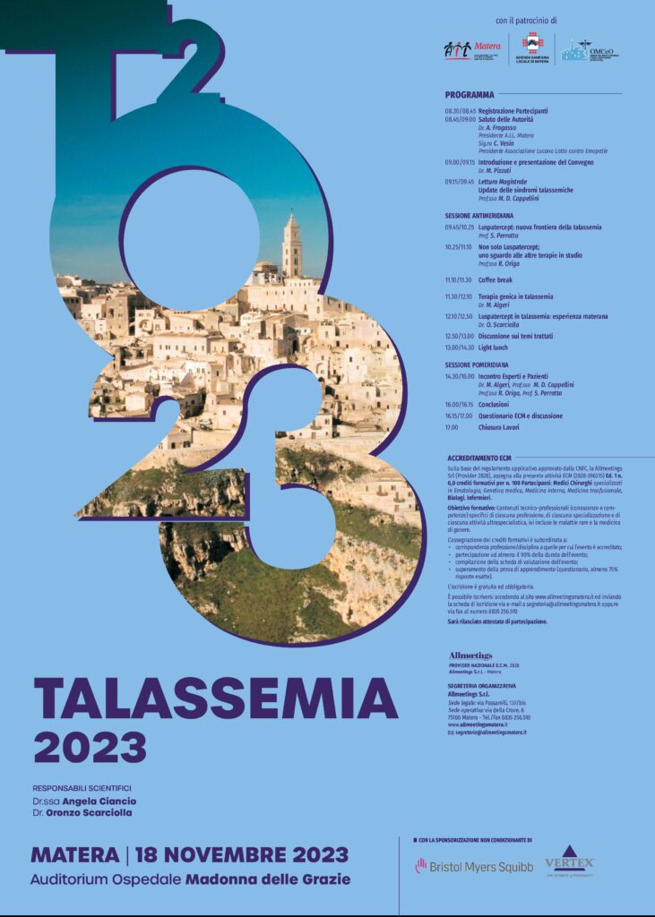 ASM: SABATO A MATERA CONVEGNO SULLA TALASSEMIA matera