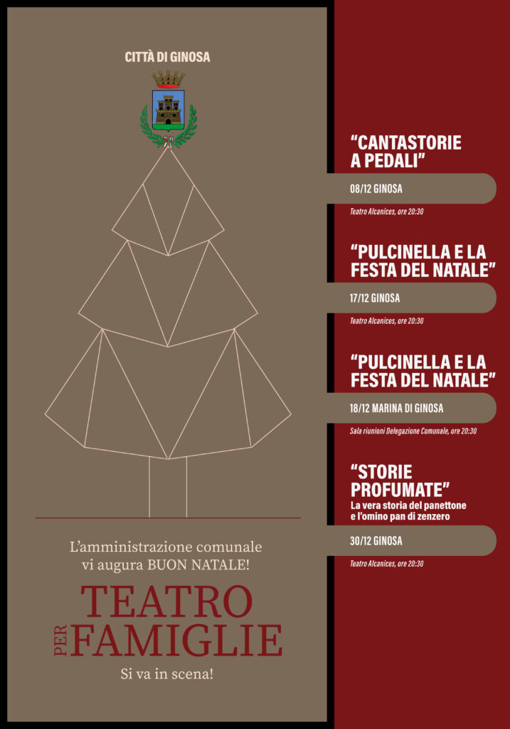 NATALE 2023: RASSEGNE TEATRALI E CINEMATOGRAFICHE, CONCERTI, ANIMAZIONE, INIZIATIVE PER I PIU’ PICCOLI. ECCO IL CALENDARIO DEGLI EVENTI NATALIZI DEL COMUNE DI GINOSA
