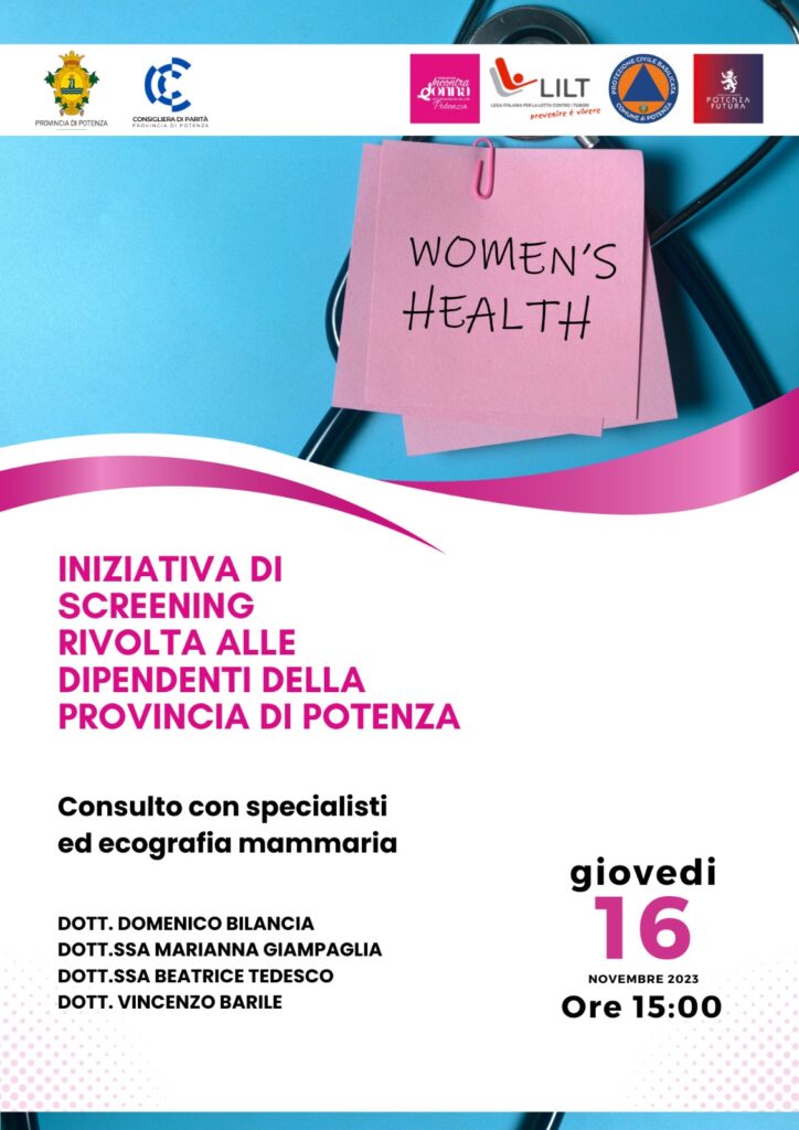screening per i dipendenti della provincia di potenza su iniziativa del presidente christian giordano e della consigliera di parità simona bonito. screening,dipendenti