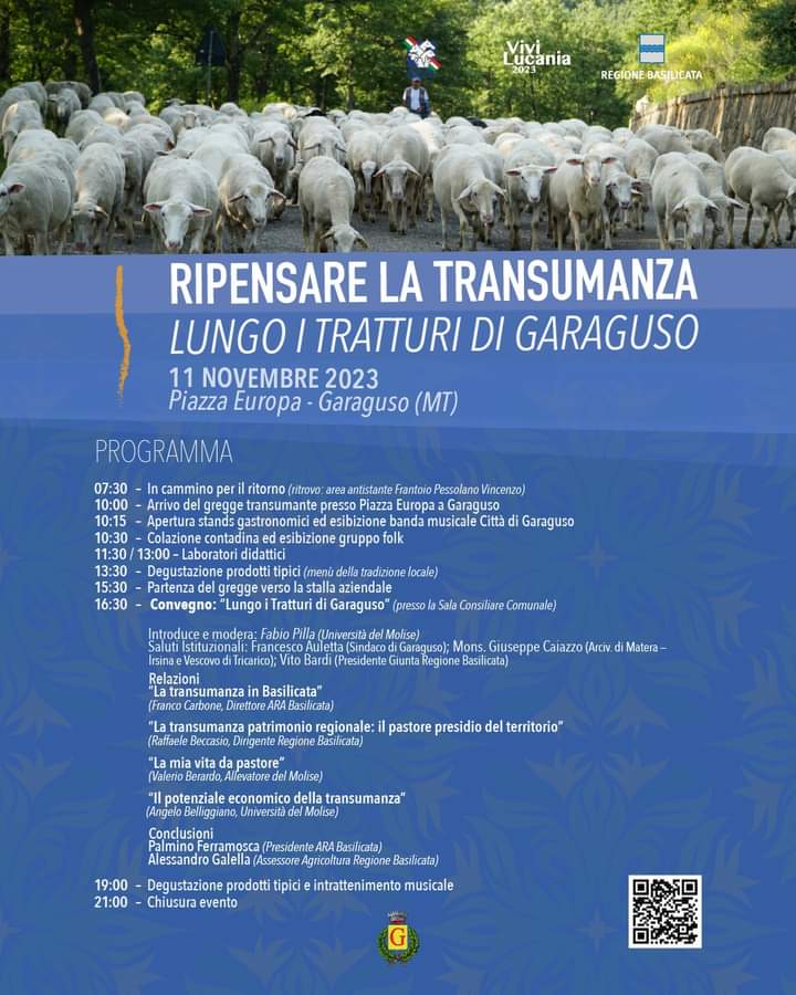 “ Ripensare la Transumanza, lungo i tratturi di Garaguso”Sabato 11 novembre dalle ore 10.00 fino alle 21.00 ripensare la transumanza,tratturi di garaguso