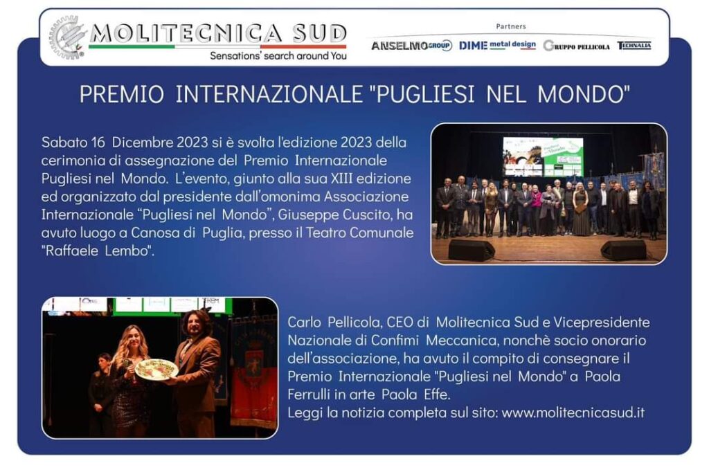 Paola Ferrulli simbolo della Puglia nel mondo. #pugliesinelmondo