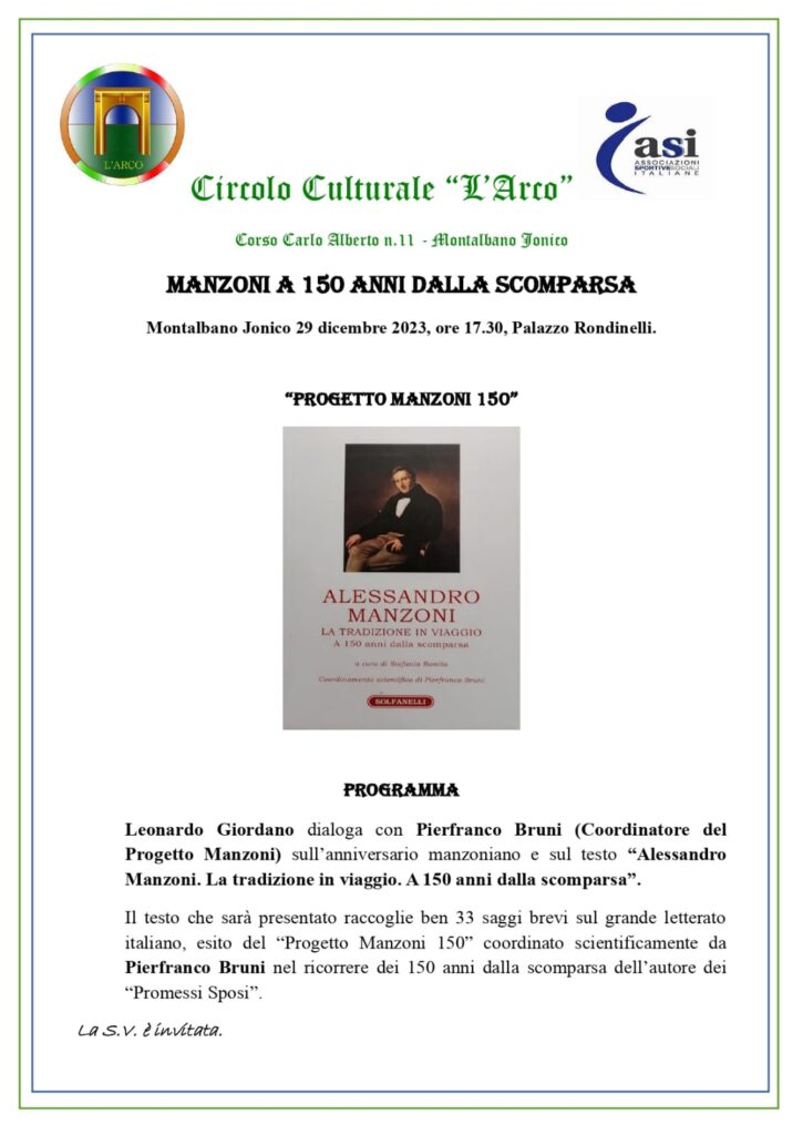 Montalbano Jonico. Manzoni a 150 anni dalla scomparsa manzoni