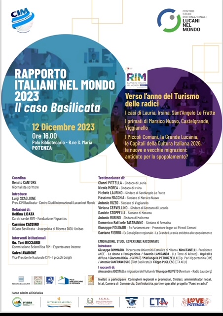Il caso Basilicata nel Rapporto Italiani nel Mondo Martedì 12 Dicembre ore 16 basilicata,rapporto