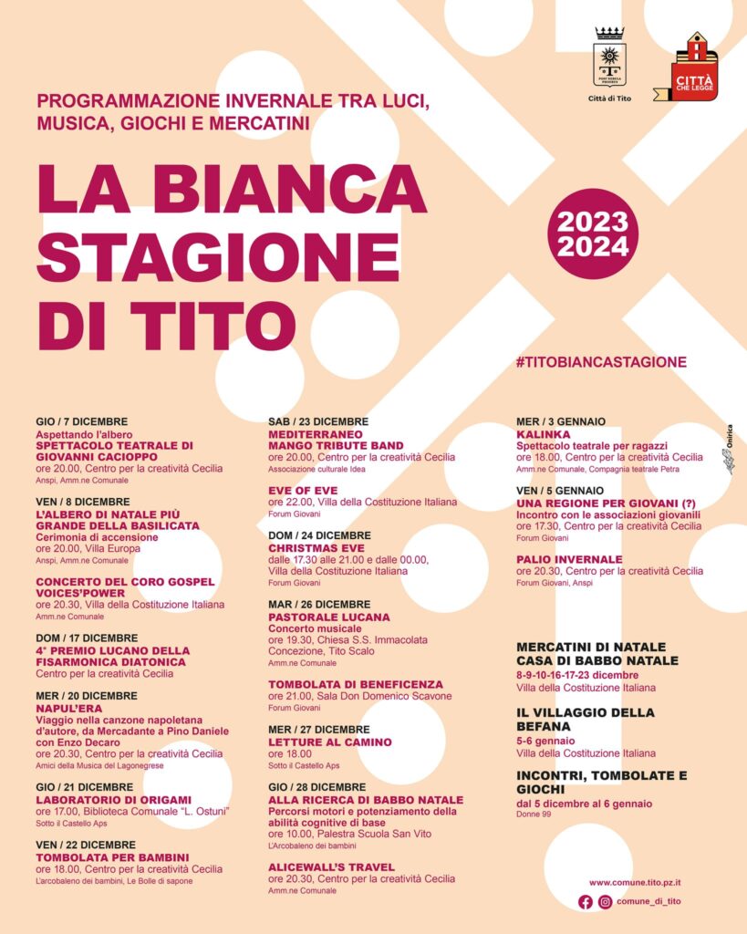 Ritorna “La Bianca Stagione”, la programmazione culturale natalizia del Comune di Tito programmazione,comune di tito,cultirale