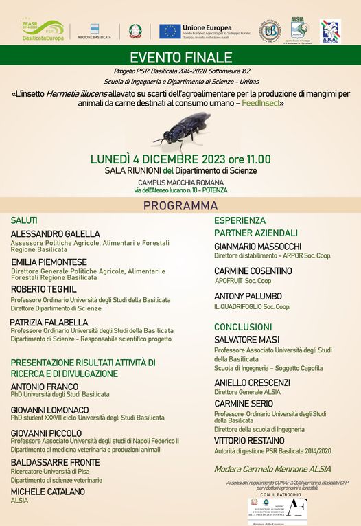 Insetticoltura: a Potenza il convegno conclusivo del Progetto Feedinsect