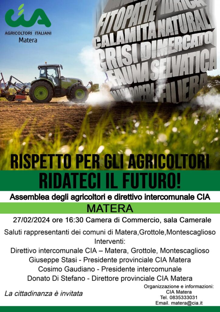 Cia-Agricoltori: domani assemblea intercomunale a Matera agricoltori