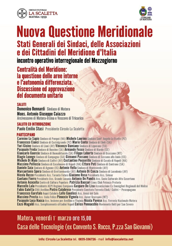 Autonomia differenziata, a Matera gli stati generali per affermare il protagonismo del Mezzogiorno matera