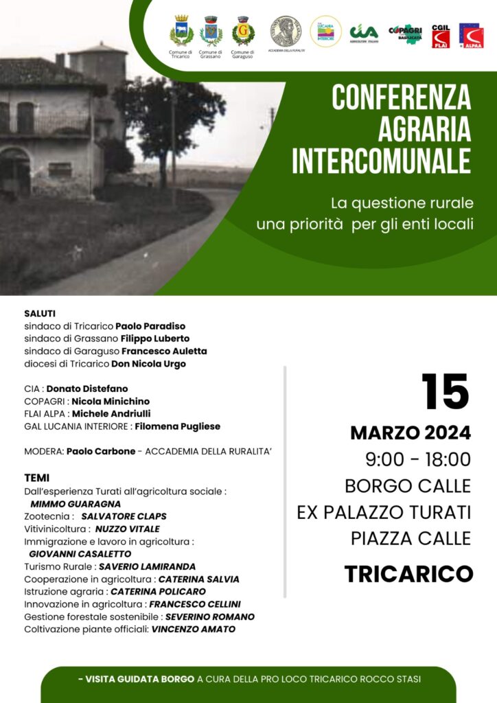 A Borgo Taccone (Tricarico) venerdì 15 Conferenza Agraria intercomunale agraria,conferenza