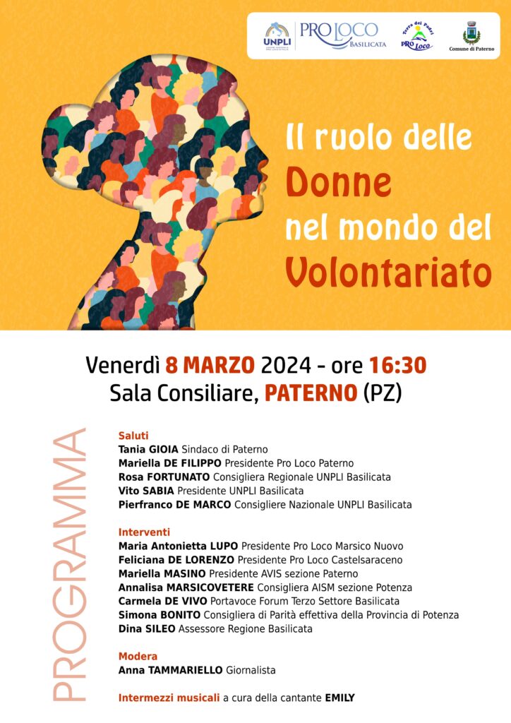 Paterno: incontro “Il ruolo delle Donne nel mondo del Volontariato” a cura dell’UNPLI Basilicata paterno,mondo