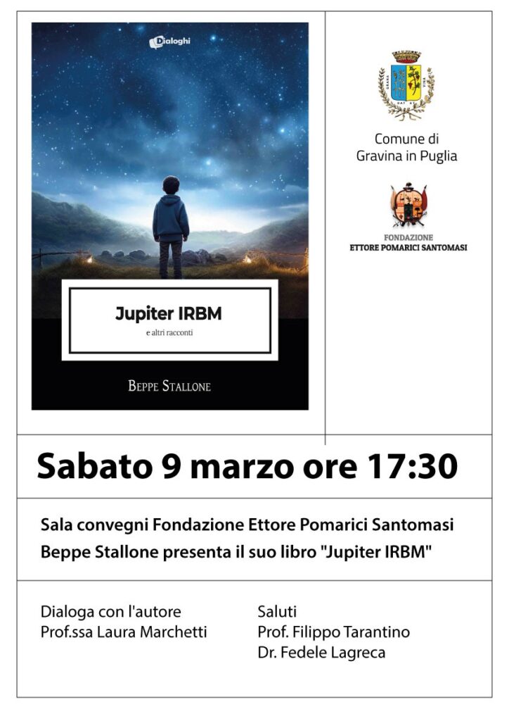 “Jupiter IRBM” libro di racconti del giornalista Beppe Stallone a Gravina il 9 Marzo Gravina