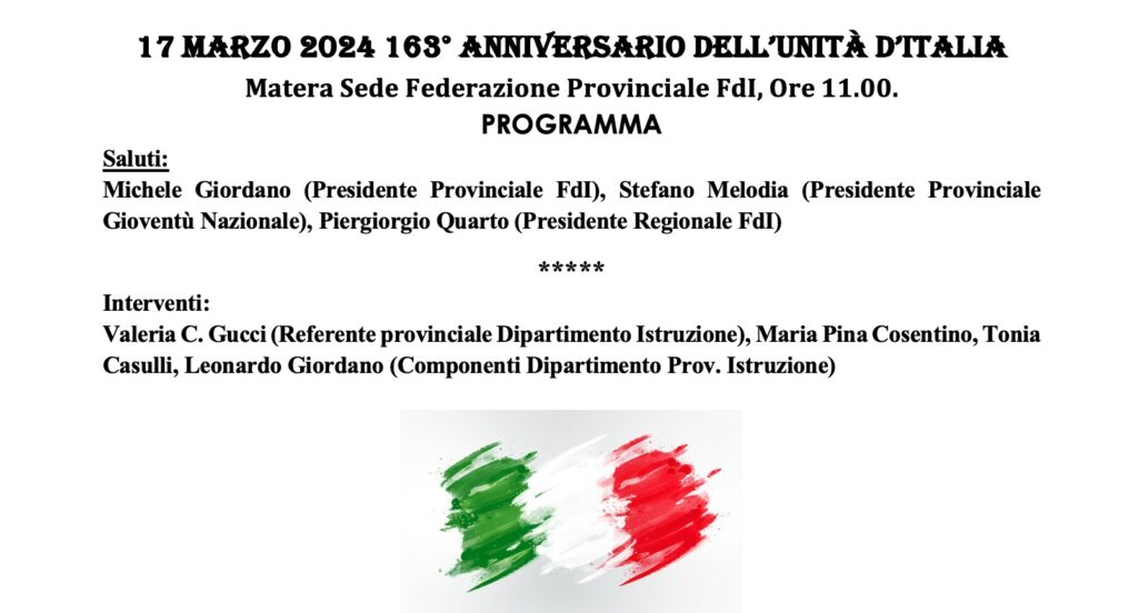 A Matera, manifestazione celebrativa sull’anniversario del conseguimento dell’Unità Nazionale Matera