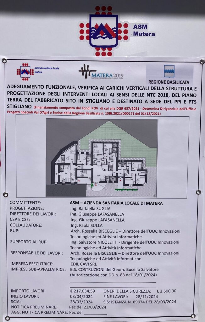 ASM, AVVIATI I LAVORI DI ADEGUAMENTO FUNZIONALE DEL PRESIDIO DI PRIMO INTERVENTO DI STIGLIANO lavori
