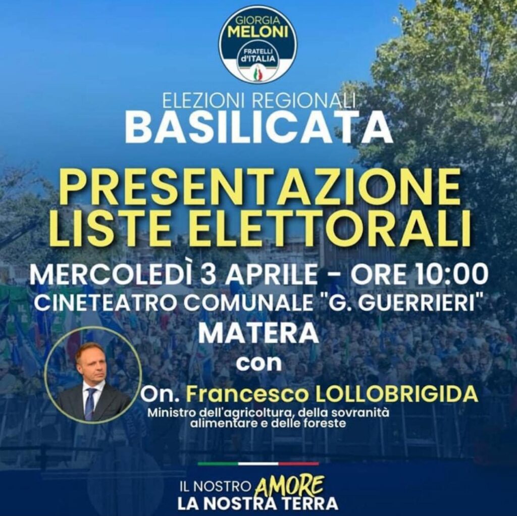 Il ministro Lollobrigida mercoledì alle 10 sarà a Matera e nel pomeriggio in Val d'Agri matera