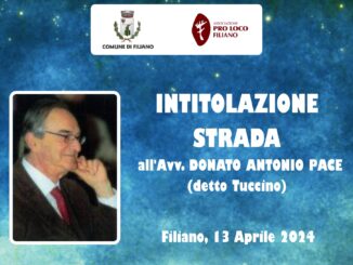 Filiano intitola una strada in memoria dell’illustre cittadino Avv. Donato Antonio Pace