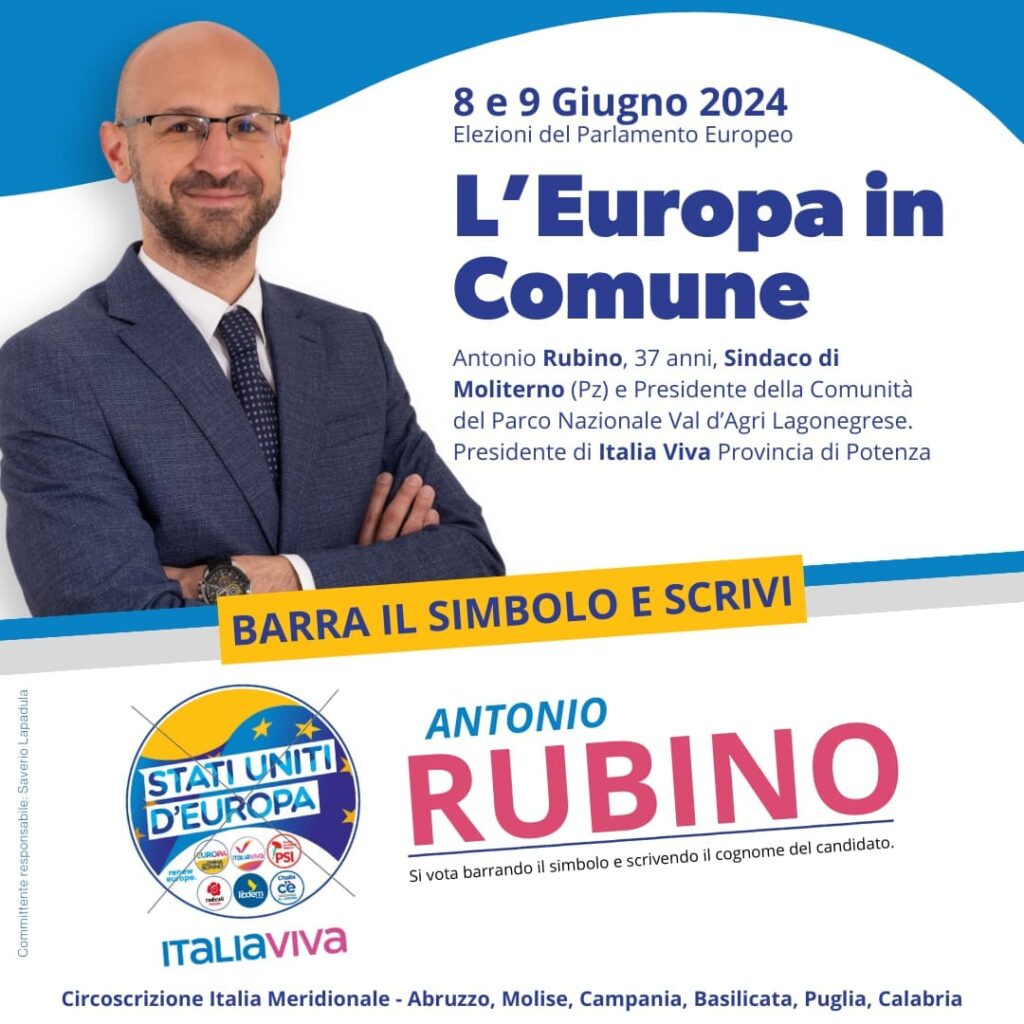 Rubino (Iv) candidato alle Europee con ‘Stati uniti di Europa’. europee