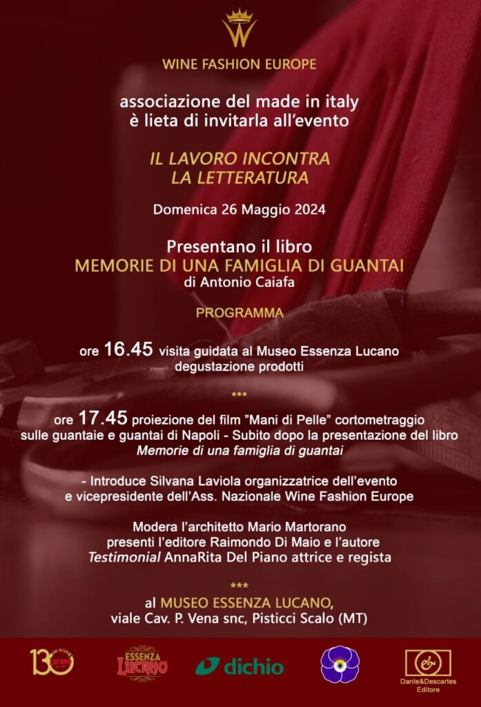 Al “Museo Essenza” dell’Amaro Lucano, Il lavoro incontra la letteratura con la presentazione del romanzo “Memorie di una famiglia di guantai”. amaro lucano