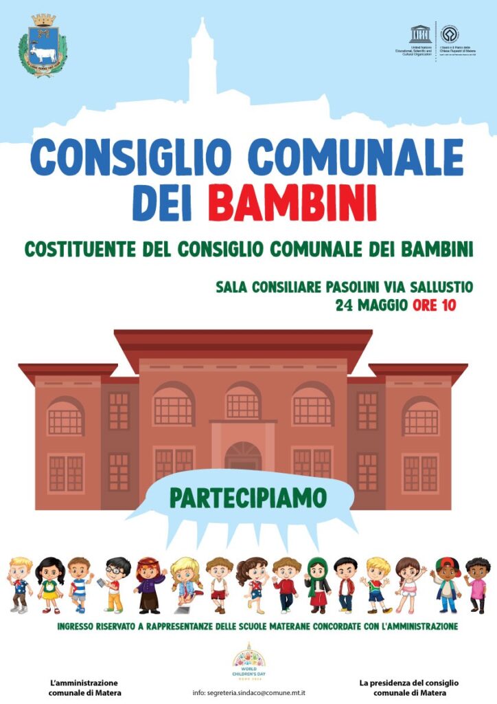 Domani (24 maggio) la Costituente del primo consiglio comunale dei bambini a Matera matera