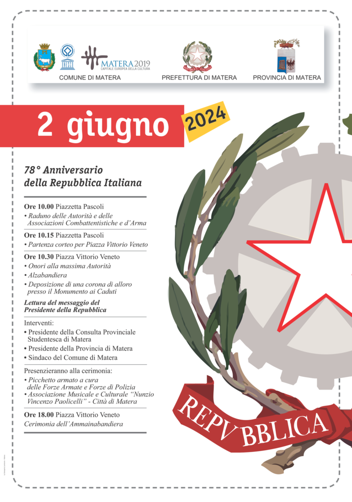 Festa della Repubblica. Pino Giordano, Segretario Provinciale Ugl Matera: “La ricorrenza del 2 giugno per apprezzare il senso profondo e l’altissimo valore etico e storico”. 2 giugno
